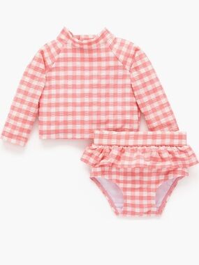 Purebaby Pomegranate Gingham Long-Sleeve Rashguard Set